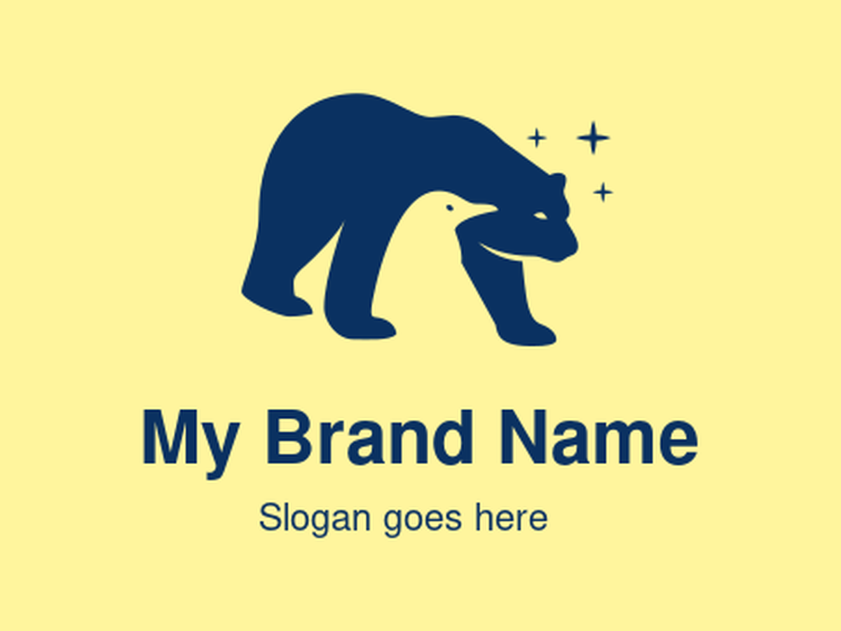 Minimalist Dual-Animal Logo – Navy Blue Bear with Hidden Penguin and Stars for Wilderness and Eco Brands